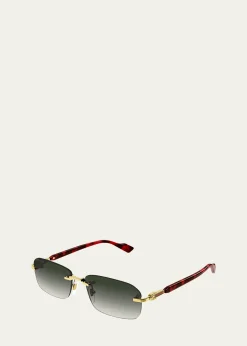 GucciMen's GG1221SM Rimless Metal Rectangle Sunglasses