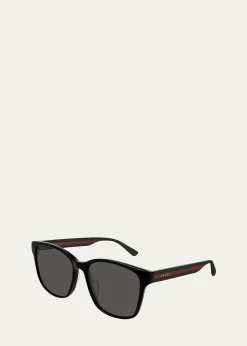 GucciMen's Square Acetate Sunglasses with Signature Web