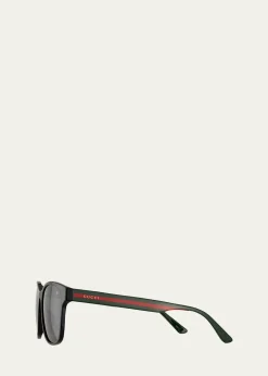 GucciMen's Square Acetate Sunglasses with Signature Web