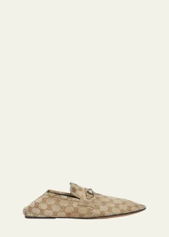 GucciMen's Aged-Effect Canvas Bit Loafers with Foldable Heel