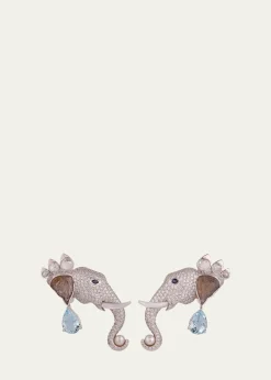 Gyan Jaipur18K White Gold Elephant Diamond and Gemstone Earrings, One-Of-A-Kind
