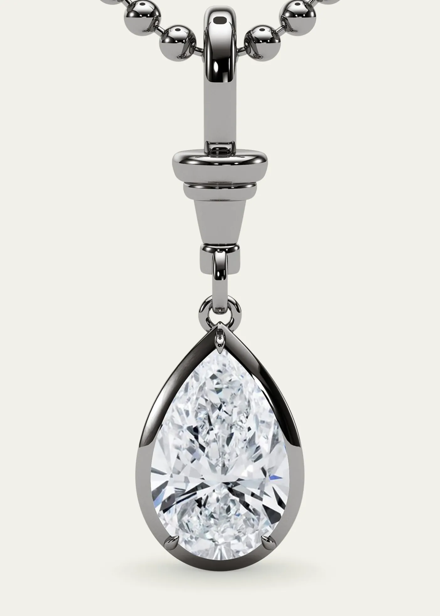 HauteCarat18K Ball and Chain Pear Shape Lab Grown Diamond Pendant Necklace, 2.0tcw