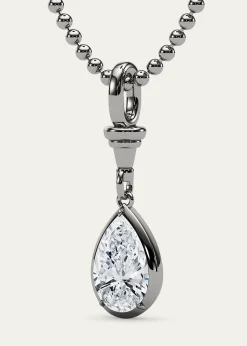 HauteCarat18K Ball and Chain Pear Shape Lab Grown Diamond Pendant Necklace, 2.0tcw
