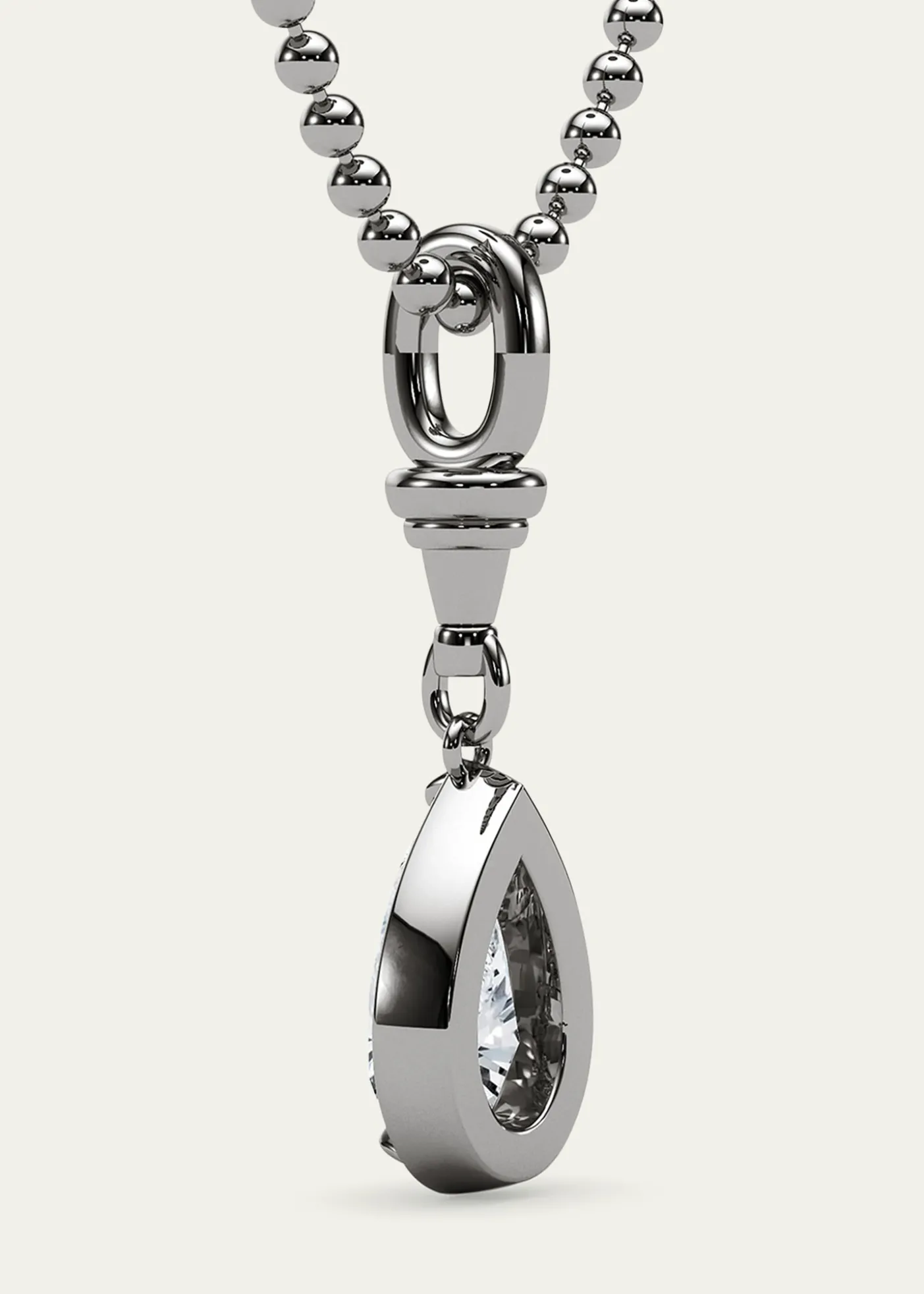 HauteCarat18K Ball and Chain Pear Shape Lab Grown Diamond Pendant Necklace, 2.0tcw