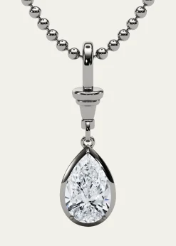 HauteCarat18K Ball and Chain Pear Shape Lab Grown Diamond Pendant Necklace, 2.0tcw