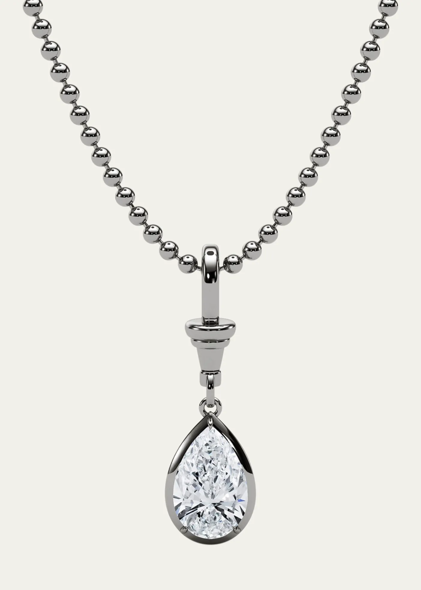 HauteCarat18K Ball and Chain Pear Shape Lab Grown Diamond Pendant Necklace, 3.0tcw