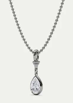 HauteCarat18K Ball and Chain Pear Shape Lab Grown Diamond Pendant Necklace, 3.0tcw