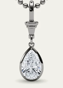 HauteCarat18K Ball and Chain Pear Shape Lab Grown Diamond Pendant Necklace, 3.0tcw