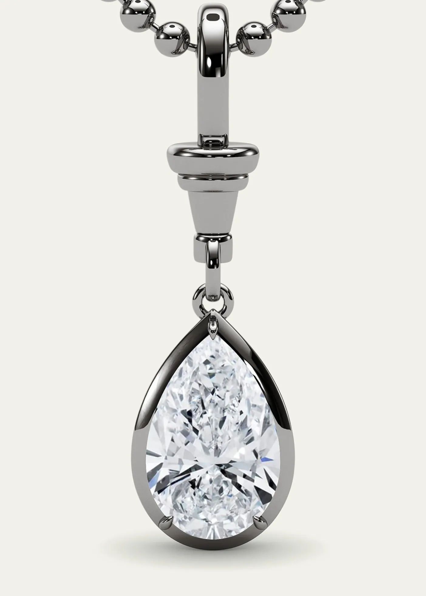 HauteCarat18K Ball and Chain Pear Shape Lab Grown Diamond Pendant Necklace, 3.0tcw