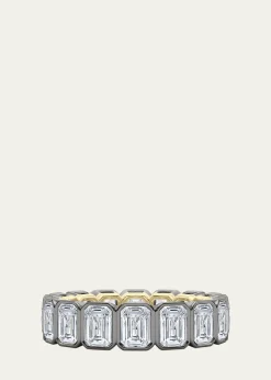 HauteCarat18K Emerald Cut Bezel Lab Grown Diamond Eternity Band, 9.0tcw