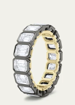HauteCarat18K Emerald Cut Bezel Lab Grown Diamond Eternity Band, 6.6tcw