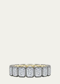 HauteCarat18K Emerald Cut Bezel Lab Grown Diamond Eternity Band, 6.6tcw
