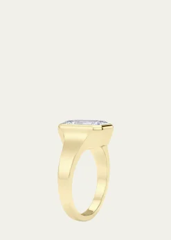 HauteCarat18K Emerald Cut Lab Grown Diamond Cigar Bezel Ring, 2.0tcw
