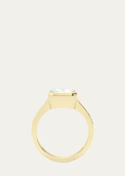 HauteCarat18K Emerald Cut Lab Grown Diamond Cigar Bezel Ring, 2.0tcw