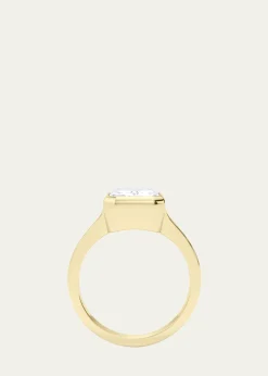 HauteCarat18K Emerald Cut Lab Grown Diamond Cigar Bezel Ring, 3.0tcw