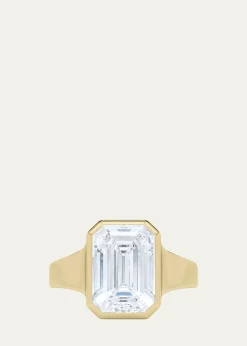 HauteCarat18K Emerald Cut Lab Grown Diamond Cigar Bezel Ring, 3.0tcw
