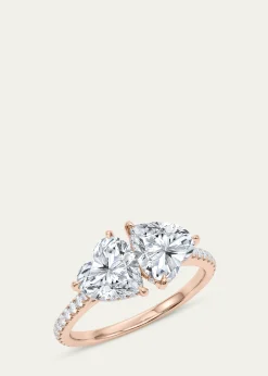 HauteCarat18K Heart Lab Grown Diamond West Pave Twin Ring