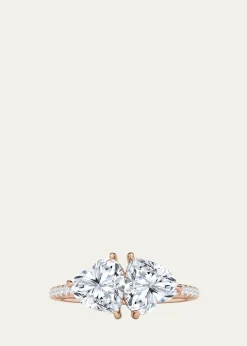 HauteCarat18K Heart Lab Grown Diamond West Pave Twin Ring