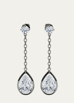 HauteCarat18K Link Chain Pear Lab Grown Diamond Drop Earrings
