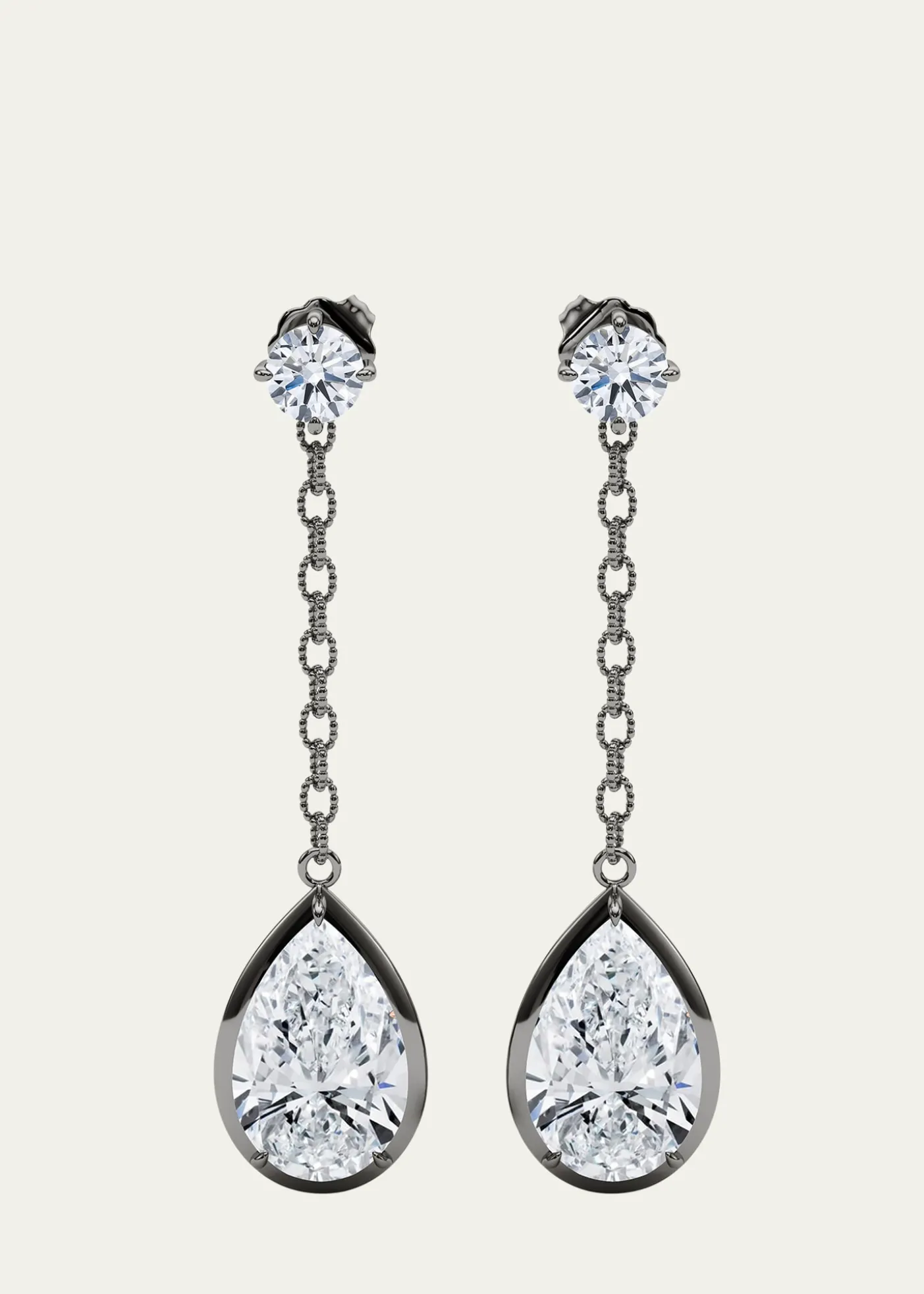 HauteCarat18K Link Chain Pear Lab Grown Diamond Drop Earrings