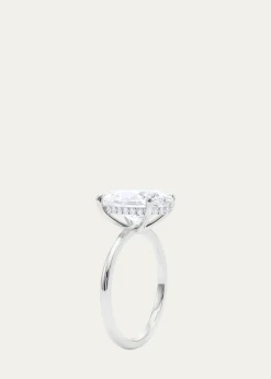 HauteCarat18K Oval Cut Hidden Halo Platinum Lab Grown Diamond Ring, 3.0tcw