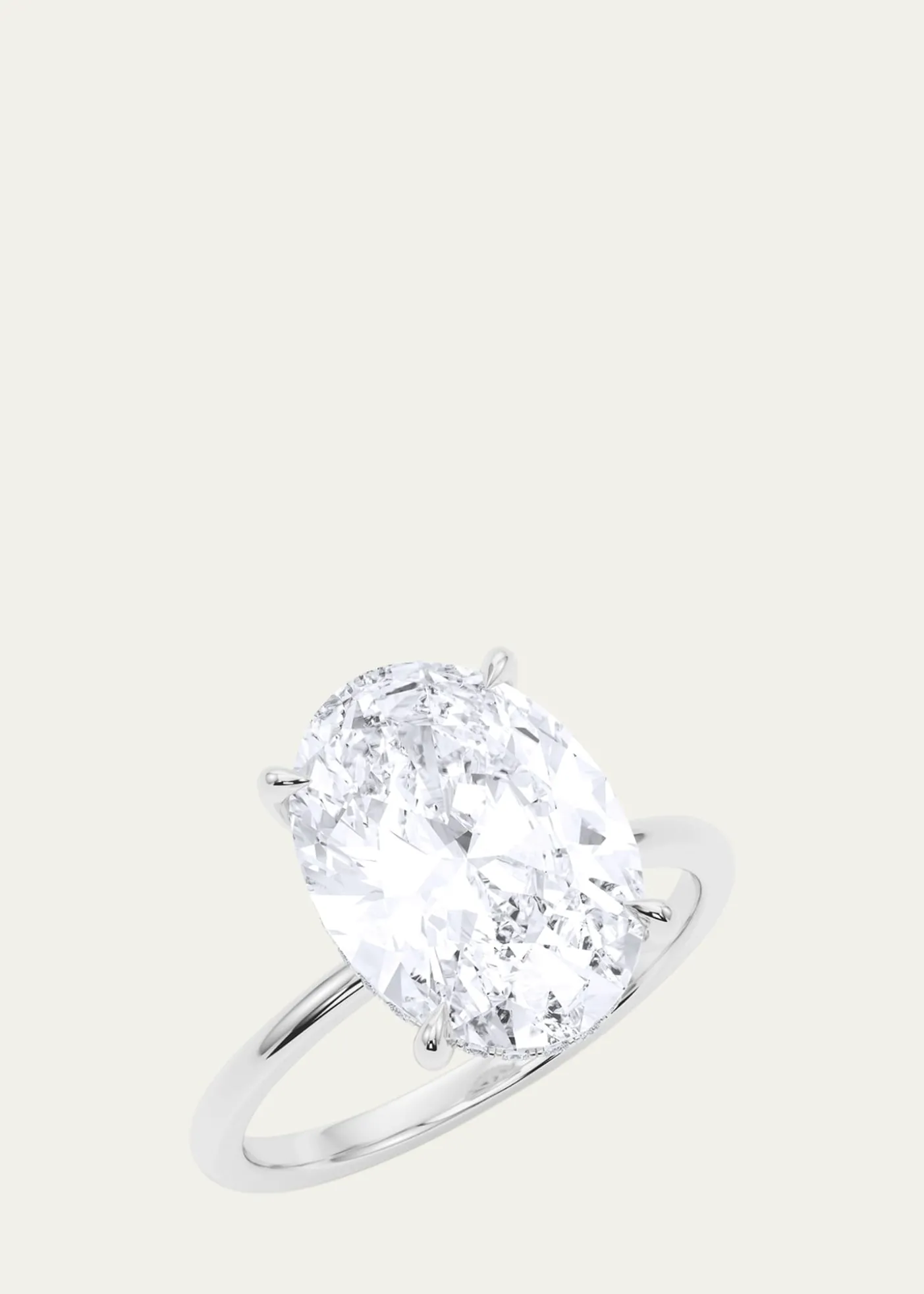 HauteCarat18K Oval Cut Hidden Halo Platinum Lab Grown Diamond Ring, 3.0tcw