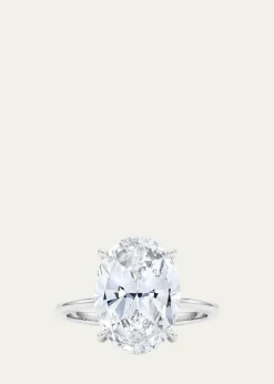HauteCarat18K Oval Cut Hidden Halo Platinum Lab Grown Diamond Ring, 3.0tcw
