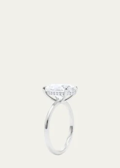HauteCarat18K Oval Cut Hidden Halo Platinum Lab Grown Diamond Ring, 2.0tcw