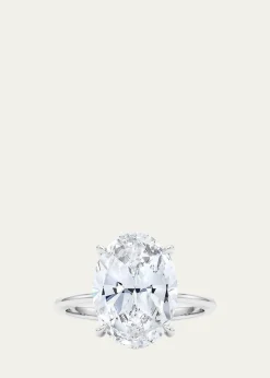 HauteCarat18K Oval Cut Hidden Halo Platinum Lab Grown Diamond Ring, 2.0tcw