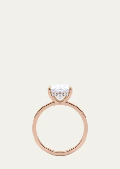 HauteCarat18K Oval Cut Hidden Halo Lab Grown Diamond Ring, 3.0tcw