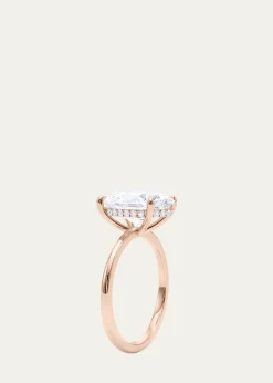 HauteCarat18K Oval Cut Hidden Halo Lab Grown Diamond Ring, 3.0tcw