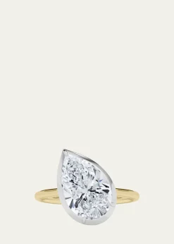 HauteCaratTwo Tone 18K Tilted Pear Lab Grown Diamond Ring, 3.0tcw