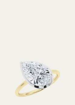 HauteCaratTwo Tone 18K Tilted Pear Lab Grown Diamond Ring, 3.0tcw