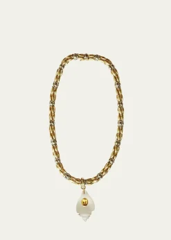 Haute Victoire18K Rock Crystal Shell and Citrine Braided Necklace