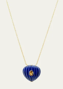 Haute VictoireLapis Lazuli and Citrine Carved Heart Necklace, 15"L