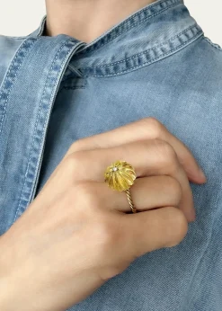 Haute VictoireSaturn Lime Citrine Diamond Ring, Size 6.5