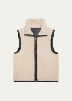 Helmut LangMen's Reversible Shearling Funnel Neck Full-Zip Vest