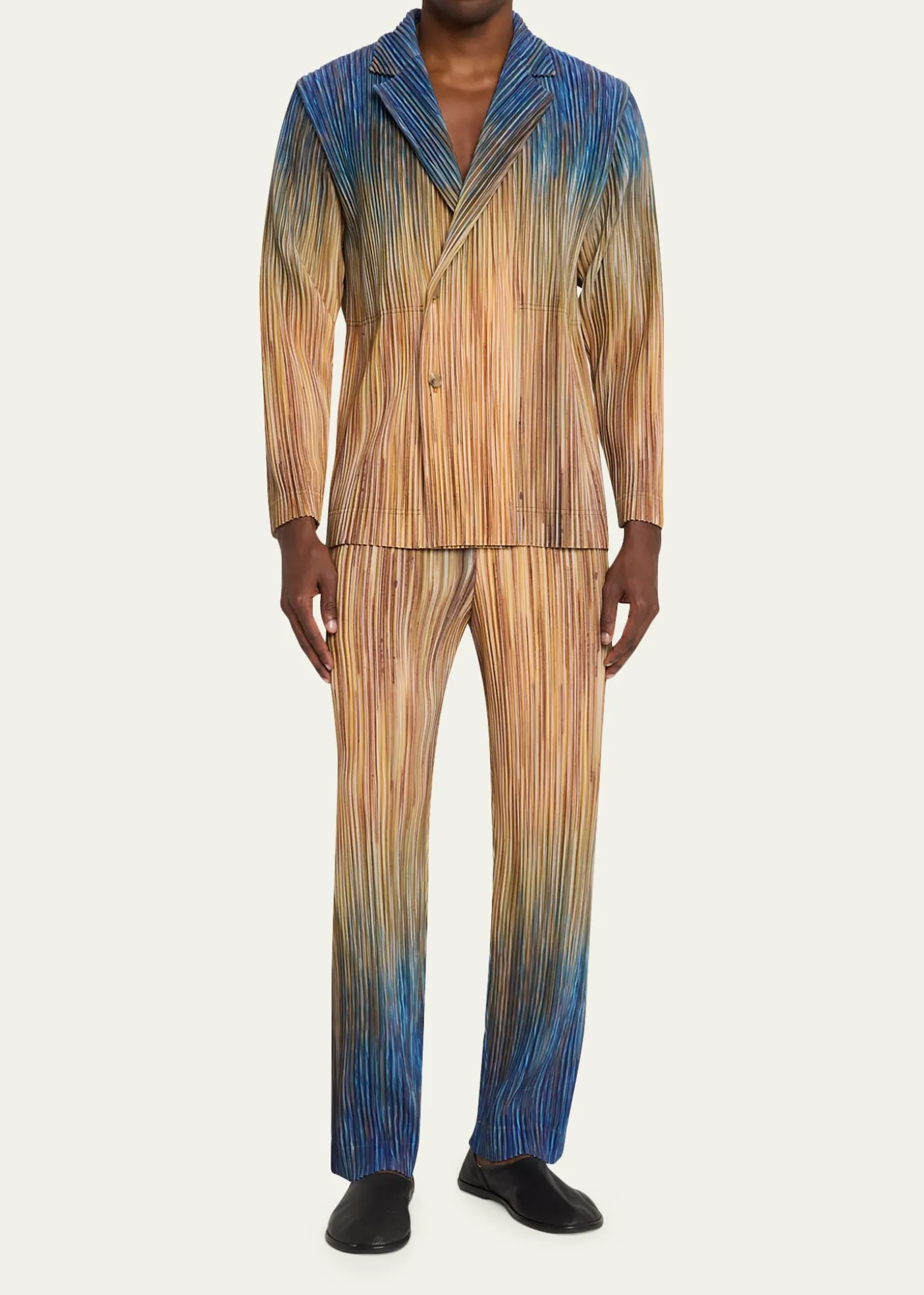 Homme Plisse Issey MiyakeMen's Paintbrush Agate-Print Pleated Trousers