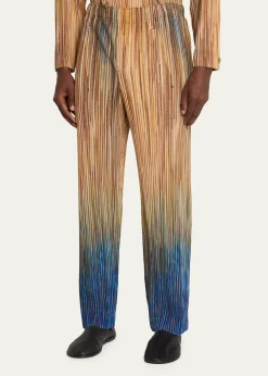 Homme Plisse Issey MiyakeMen's Paintbrush Agate-Print Pleated Trousers