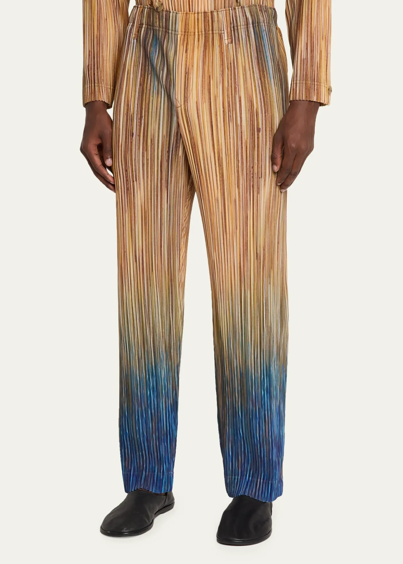 Homme Plisse Issey MiyakeMen's Paintbrush Agate-Print Pleated Trousers