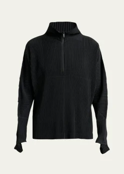 Homme Plisse Issey MiyakeMen's Pleated Quarter-Zip Sweater