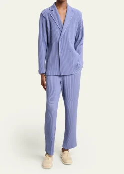 Homme Plisse Issey MiyakeMen's Pleated Double-Breasted Blazer