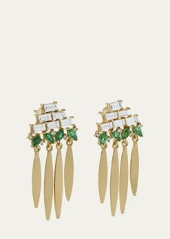 ILEANA MAKRI18K Yellow Gold Grass Spike Earrings with Diamonds and Emeralds