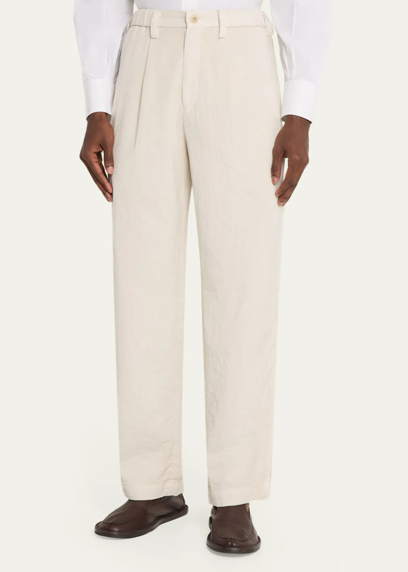 IM MENMen's Cotton Pigment Pleated Straight-Leg Trousers