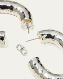 IppolitaThick Hammered Oval Hoop Earring in Sterling Silver