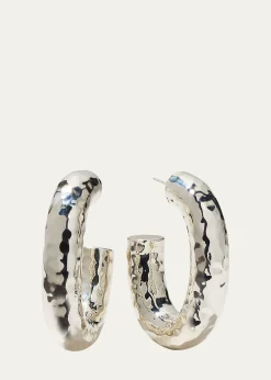 IppolitaThick Hammered Oval Hoop Earring in Sterling Silver