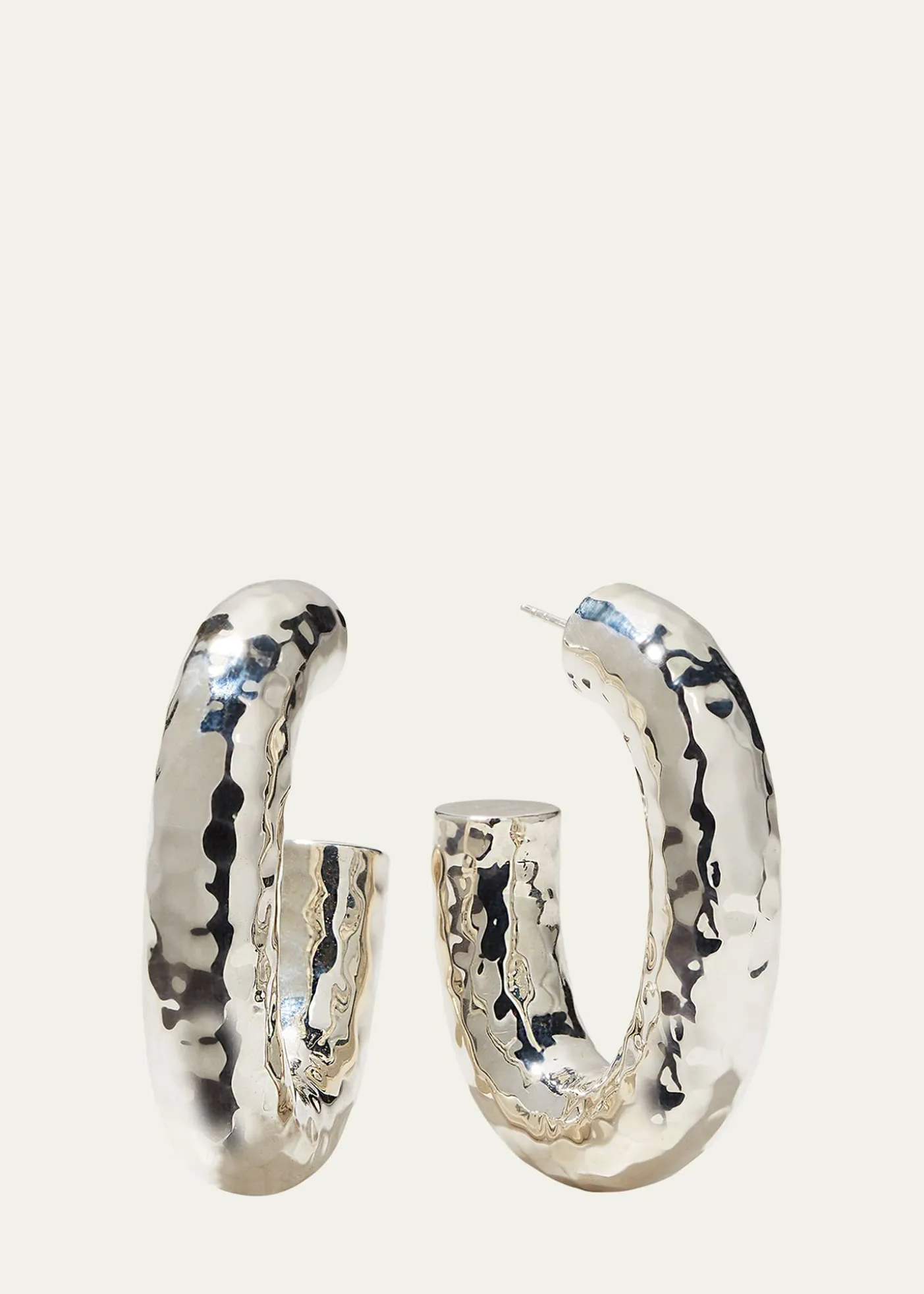 IppolitaThick Hammered Oval Hoop Earring in Sterling Silver