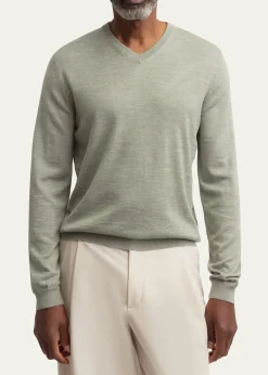 Iris Von ArnimMen's Wool, Silk and Linen Knit V-Neck Sweater