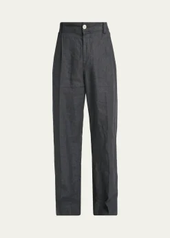 JacquemusMen's Linen Hairline Stripe Pleated Trousers