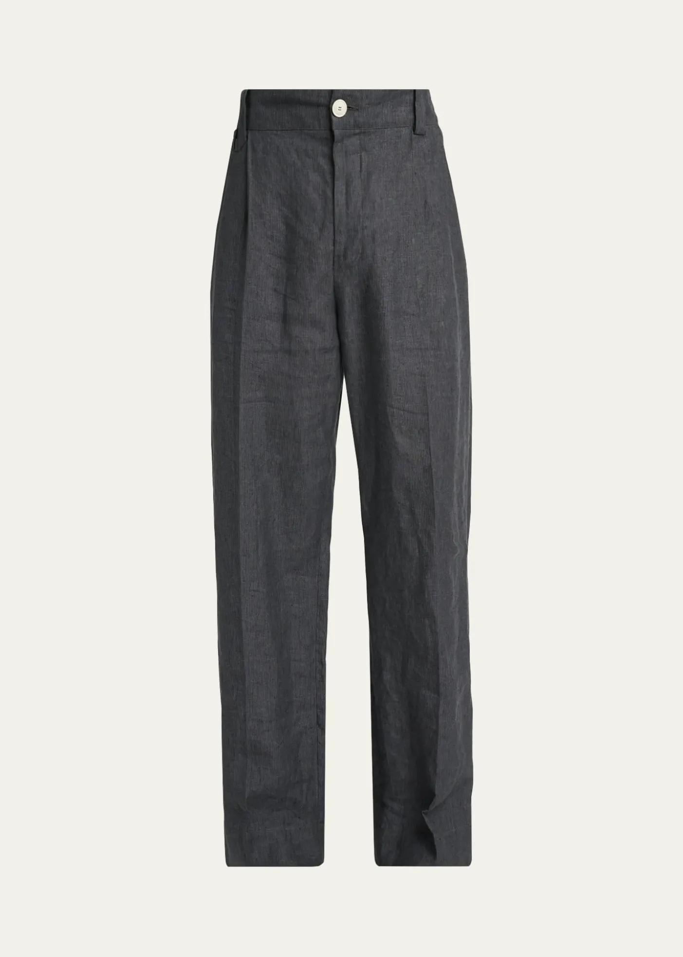 JacquemusMen's Linen Hairline Stripe Pleated Trousers